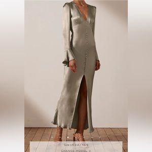Shona Joy La Lune Frill Cuff Bias Midi Dress in Sage